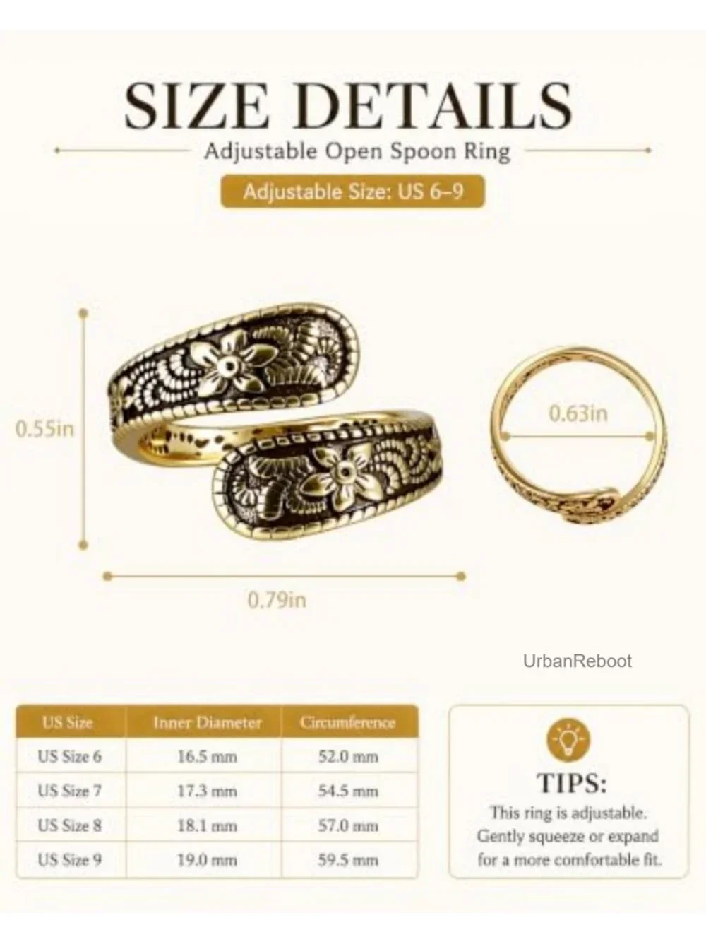 Vintage 14K Gold Plated Ring Adjustable Boho Open Ring Gift